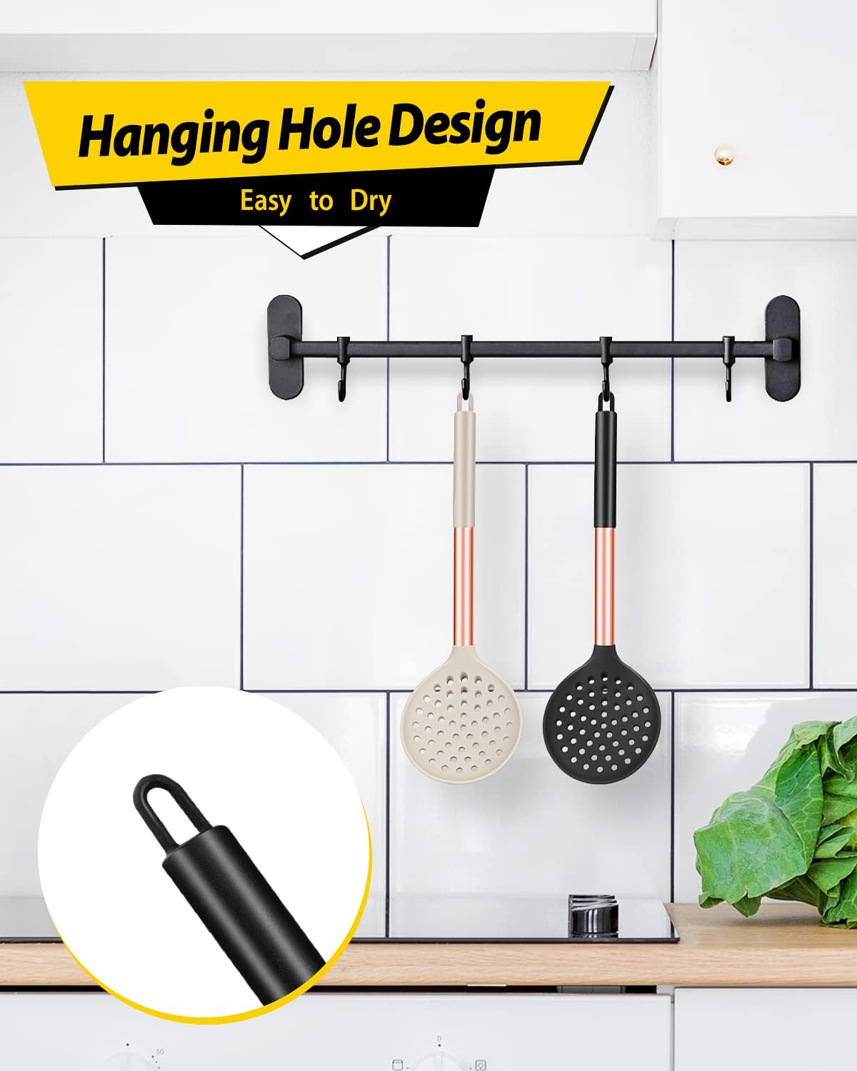 Kitchen Ladle Strainer Set of 2 Large Slotted Spoon with High Heat Resistant BPA Free Non Stick Cooking Skimmers For Draining and Frying