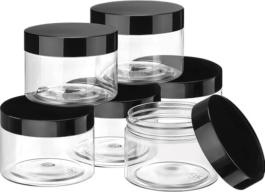 SATINIOR 6 Pack 5 oz Plastic Jars Containers with Lids Wide-mouth Refillable Leakproof Reusable Round Empty Jars for Travel Cosmetic Dry Food Spice Cookie Candy Home Kitchen Organizing(Black)