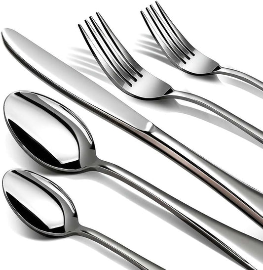 60 Piece Silverware Set for 12, Premium Stainless Steel Flatware Set, Eating Utensil Sets with Steak knives, Cutlery Tableware Service Include Fork Knife Spoon Set, Mirror Polished