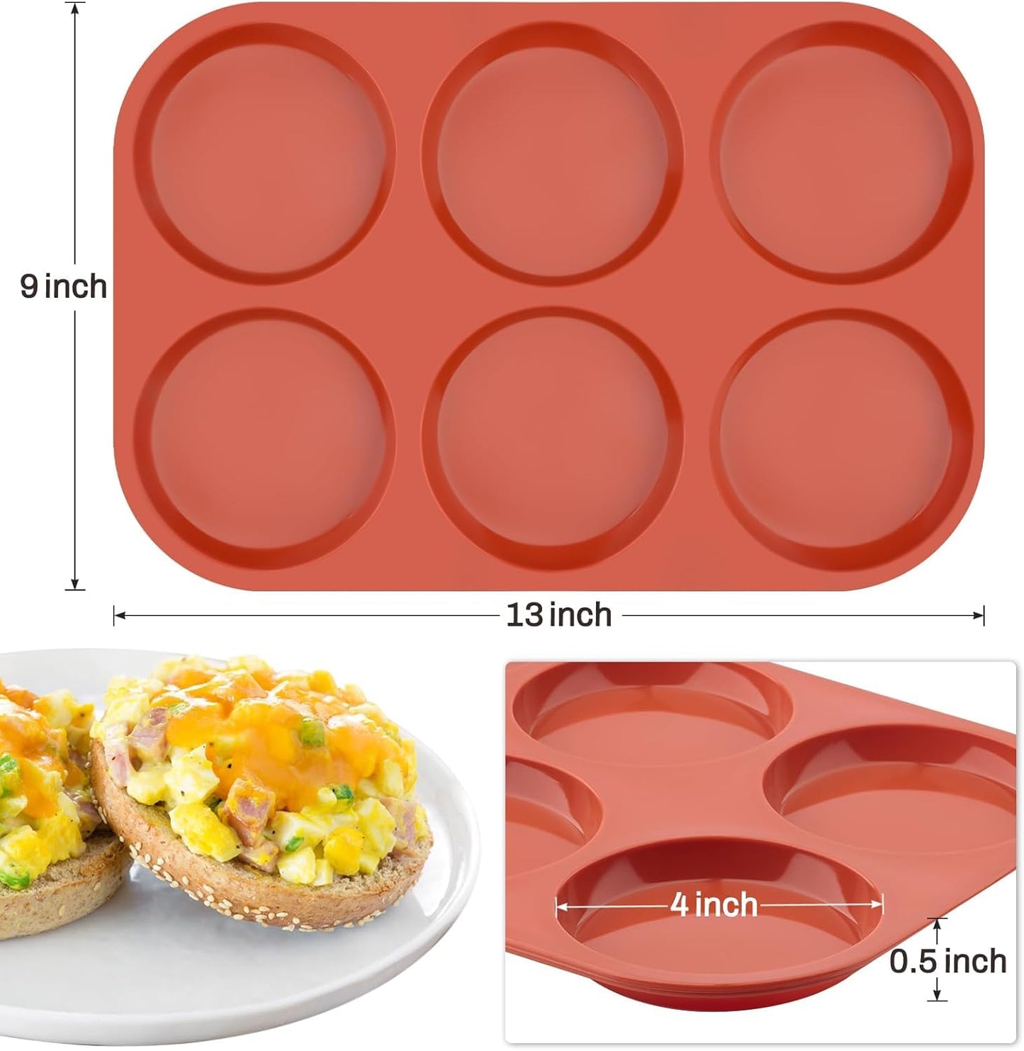 Ocmoiy 4 Inch Silicone Egg Mold for Breakfast Sandwiches, 1 Pack Non-Stick Silicone Jumbo Muffin Top/Hamburger Bun Pan Eggs Bites Mold for Oven Baking Egg Patty, Pancake, Frittata