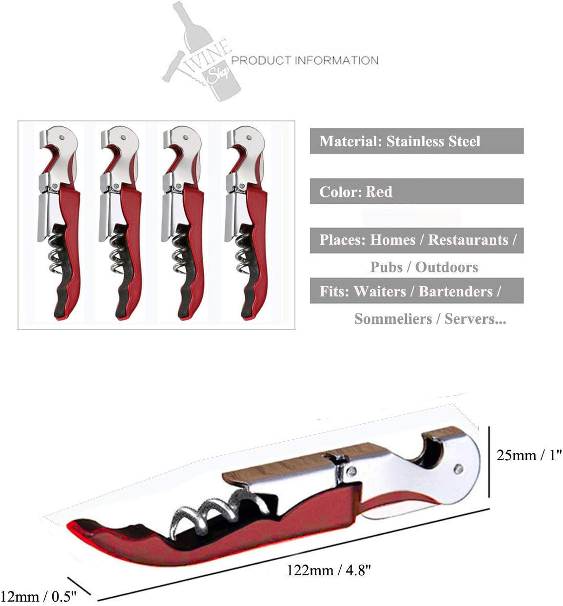 Professional Waiter Corkscrew Wine Openers Set, Heavy Duty Stainless Steel Hinges Wine Key for Restaurant Waiters, Sommelier, Bartenders