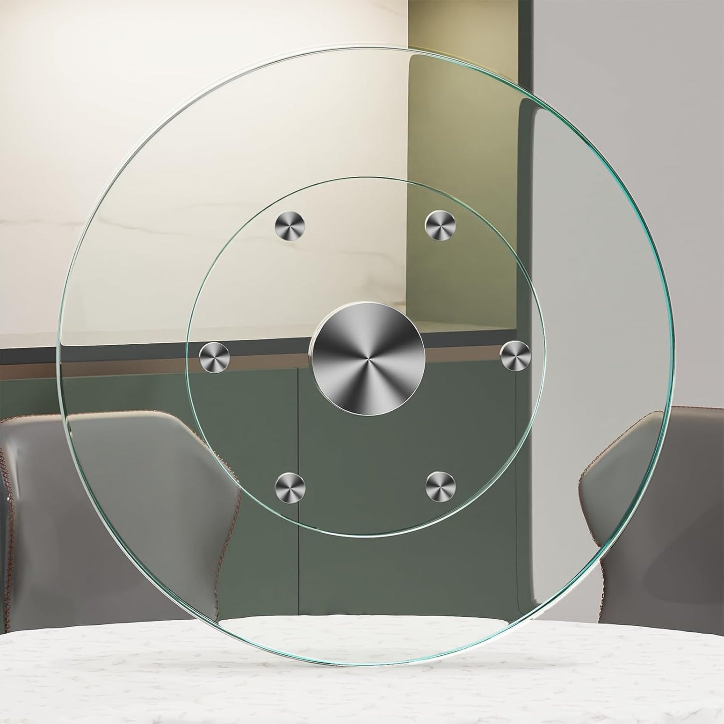23" Large Lazy Susan for Dining Table Kitchen Glass Turntable with Aluminum Alloy Bearing, Smooth Swivel