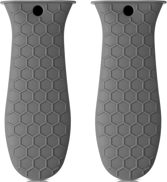 Patelai 2pcs Silicone Handle Cover for Cast Iron Skillet Kitchen Silicone Handles for Pots and Pans Non-Slip Pot Holder Sleeve for Fry Pan Griddles Metal Aluminum Cookware(Grey)
