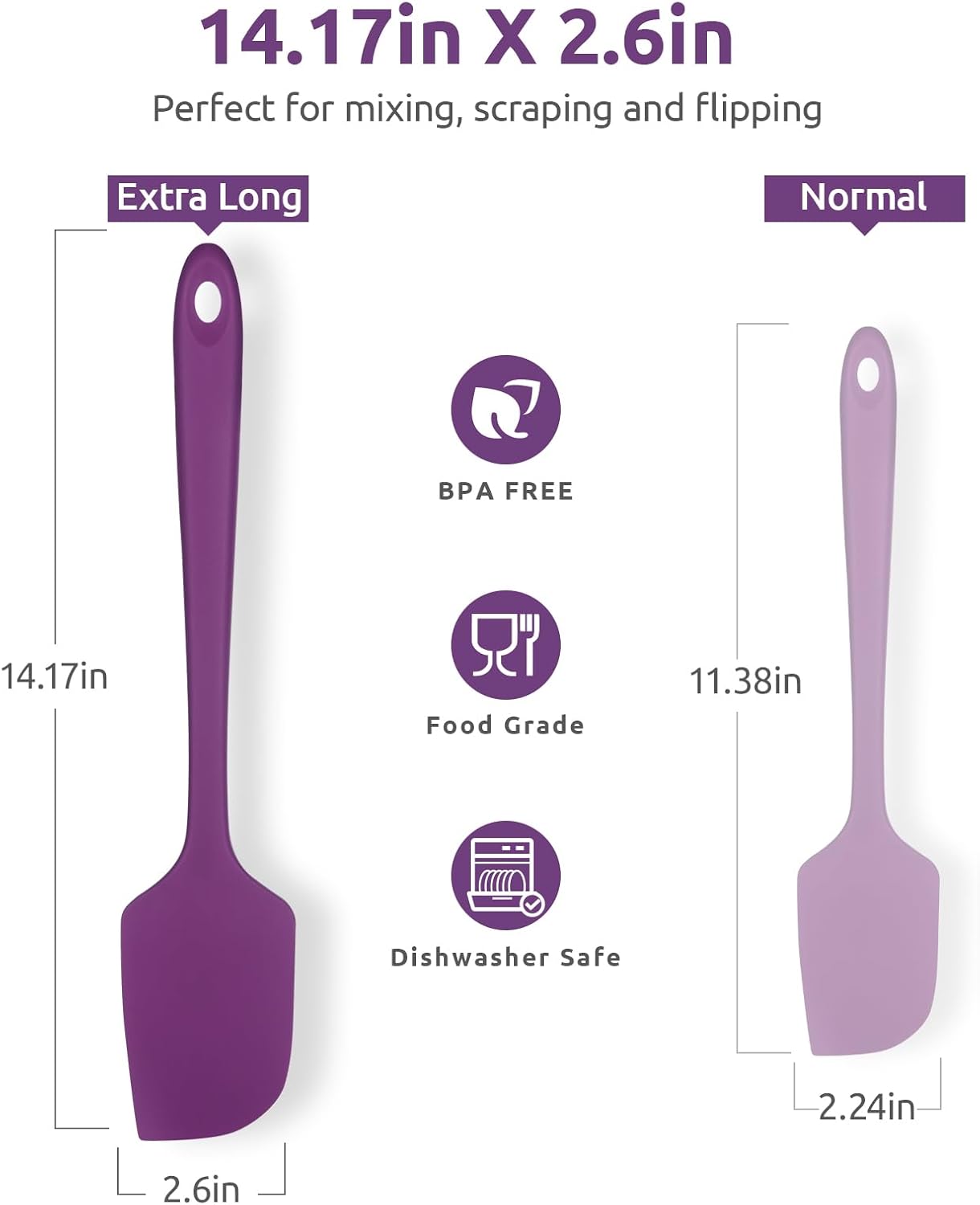 14in Extra Large Silicone Spatula: U-Taste 600ºF Heat Resistant Flexible Silicon Mixing Stirring Cooking Scraping Baking Bowl Scraper Seamless Spreader for Kitchen Nonstick Cookware (Purple)