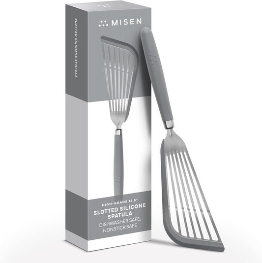 Misen Fish Silicone Spatula - Slotted Turner for Cooking - Perfect for Frying - Heat Resistant - Dishwasher Safe -1mm Thick Flexible Flipper - Soft Silicone Grip Handle for Easy Use
