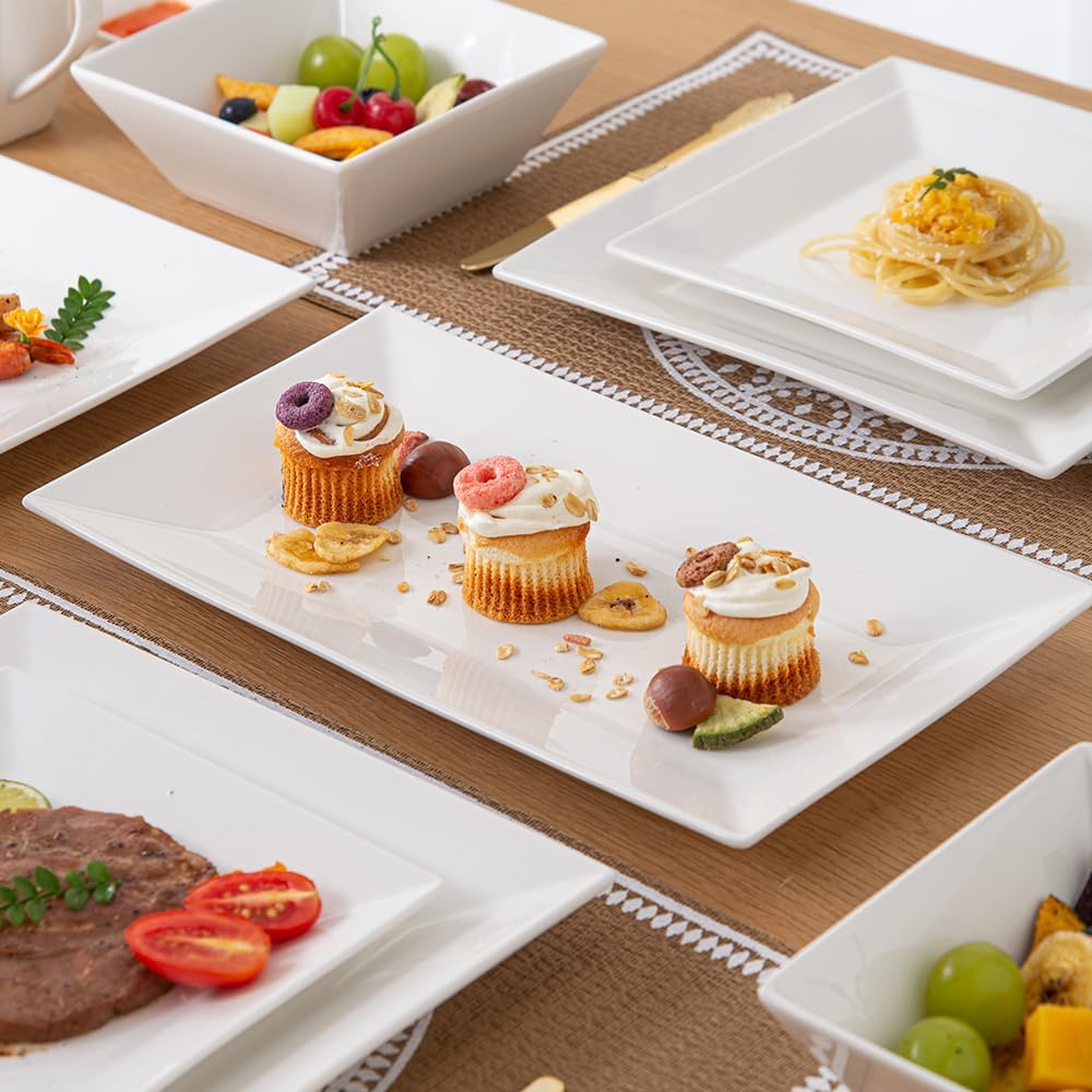 Porlien 12-inch White Porcelain Serving Platters for Party, Wedding and Entertaining, Rectangular Serving Plates Set of 3, Serving Tray for Dinner, Appetizers and Desserts
