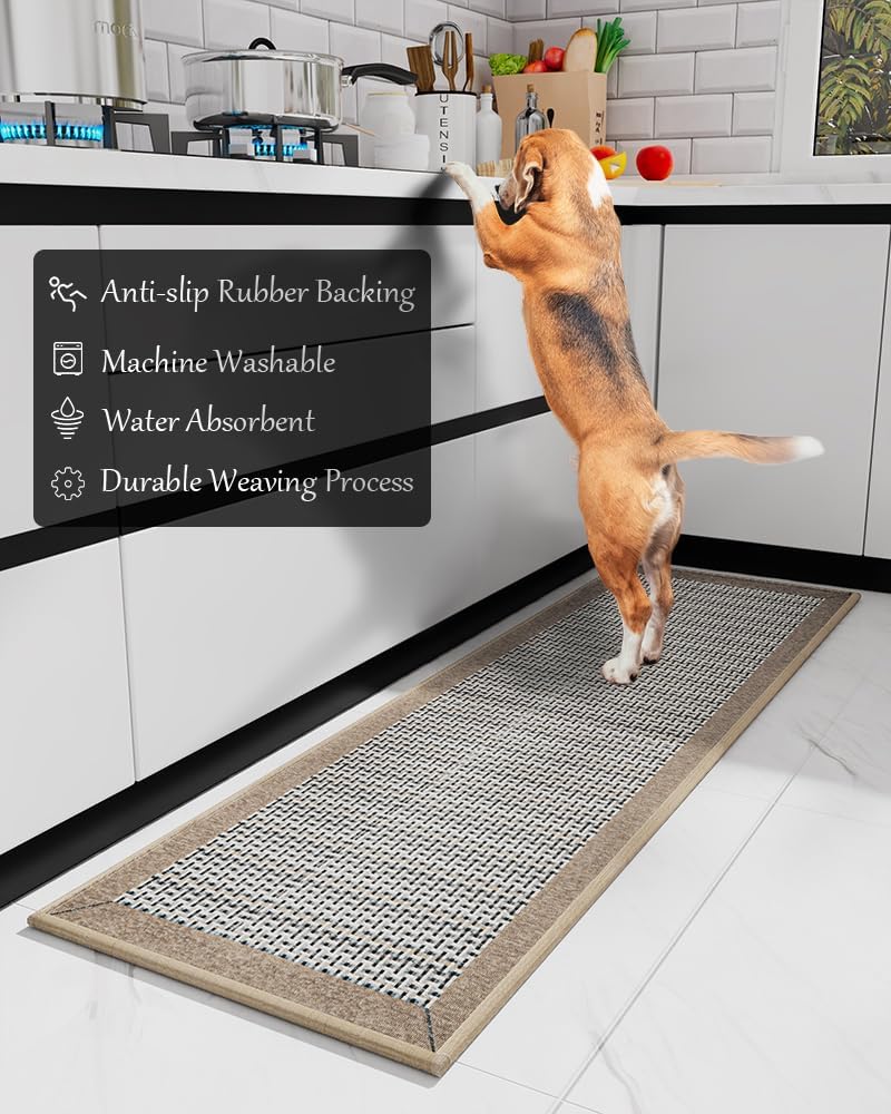 PADOOR Kitchen Mats for Floor, Kitchen Rugs Non Slip Washable, Rubber Backed Kitchen Runner Super Absorbent Kitchen Floor Mat Sink Rug, 17”x24” Brown