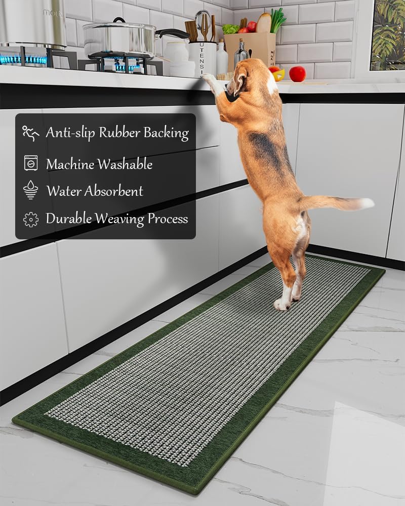 PADOOR Kitchen Mats for Floor, Kitchen Rugs Non Slip Washable, Rubber Backed Kitchen Runner Super Absorbent Kitchen Floor Mat Sink Rug, 20"x32" Green