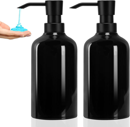 Ceramic Black Soap Dispenser Bathroom, 2 Pcs 16.9oz Hand Soap Dispenser for Kitchen, Hotel