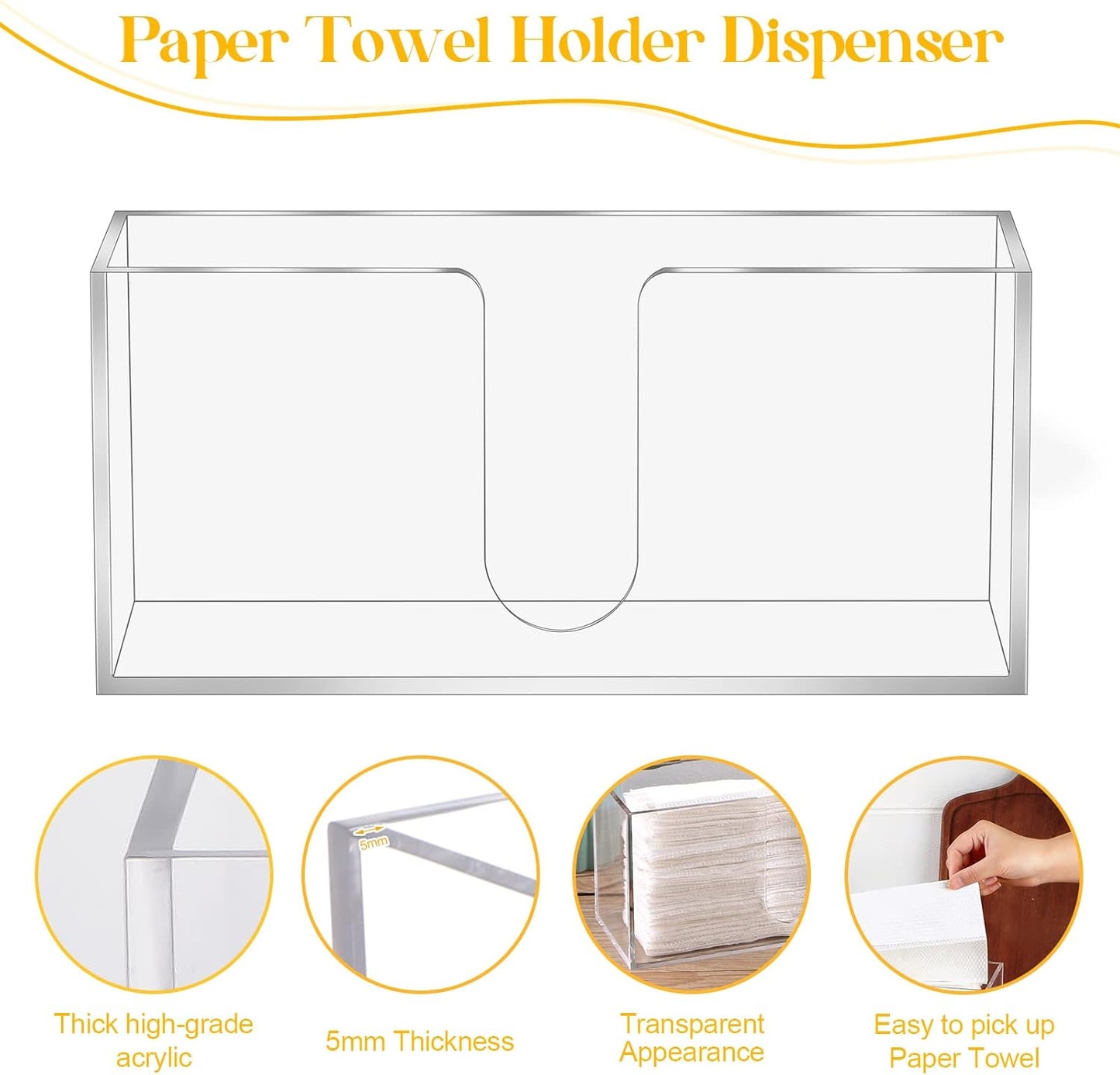 2Pack Acrylic Countertop Paper Towel Dispenser, Folded Paper Towel Dispenser Clear Trifold Napkin Holder, Suitable for Z-fold, C-fold or MultiFold Trifold Paper Towels for Bathroom Toilet and Kitchen
