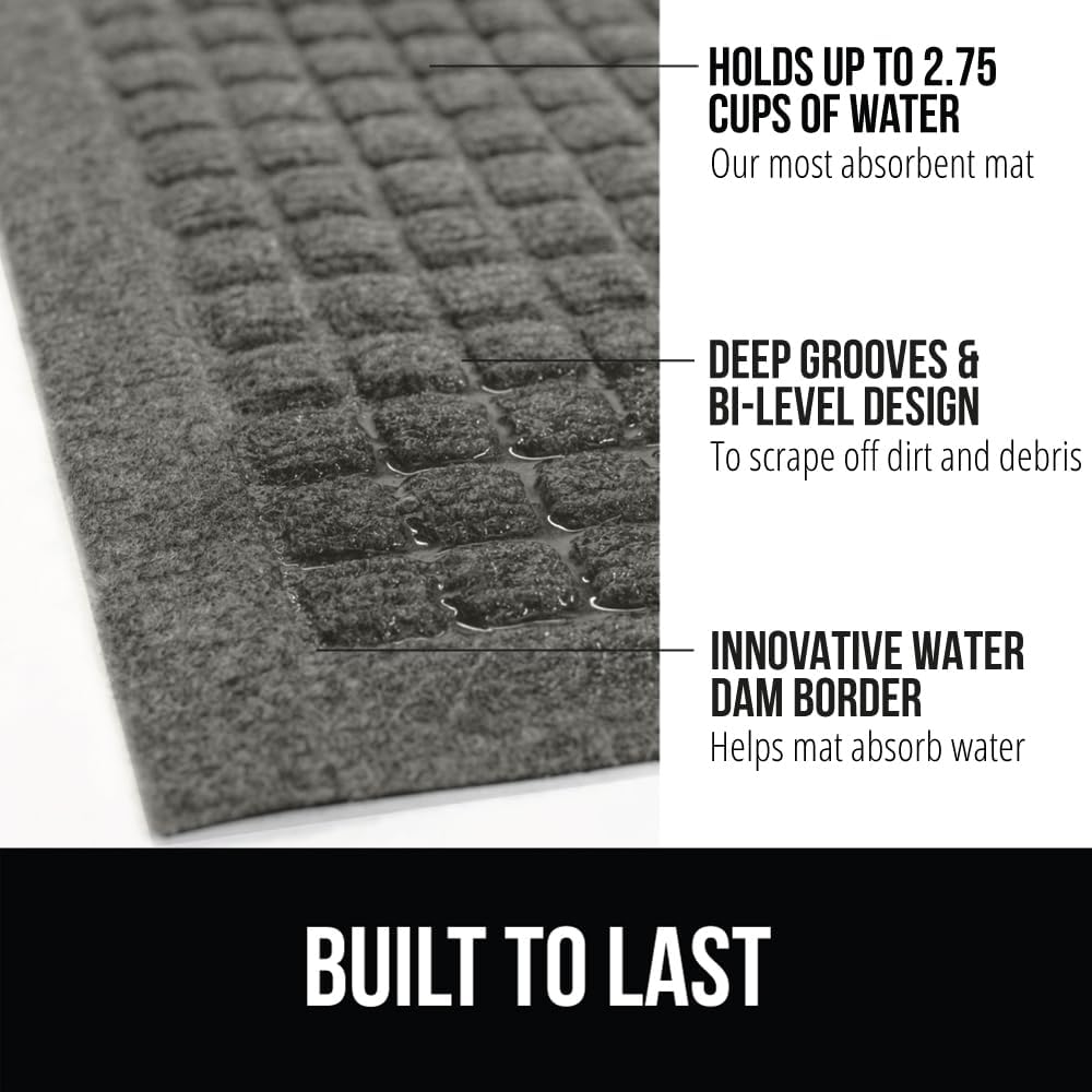 GORILLA GRIP Front Door Mat, 72x24, Indoor Outdoor Ultra Absorbent HydroAbsorb Doormat, Absorbs Up to 2.75 Cups of Water, Stain and Fade Resistant, Rubber Backing Doormats, Captures Dirt, Gray