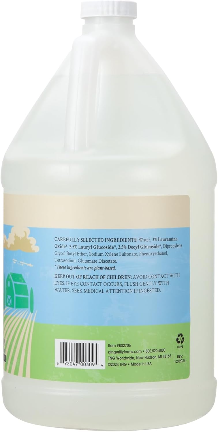 Ginger Lily Farms Botanicals Plant-Based Foaming Spray Dish Soap, Concentrated Formula with Max Grease Cleaning Power, Cruelty-Free, Fragrance-Free, 1 Gallon Refill (128 Fl Oz)