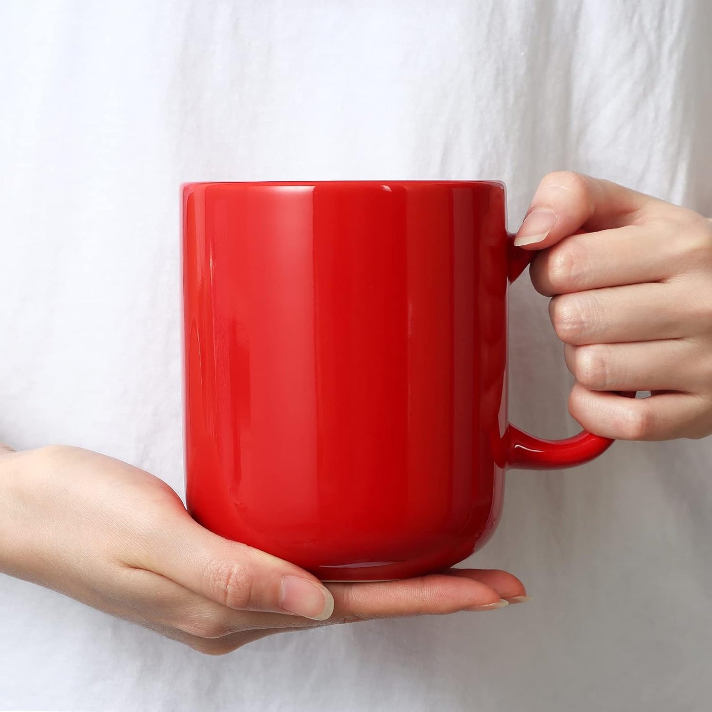 Smilatte 20 OZ Large Coffee Mug, M016 Plain Ceramic Boss Big Tea Cup with Handle for Dad Men, Set of 2, Red