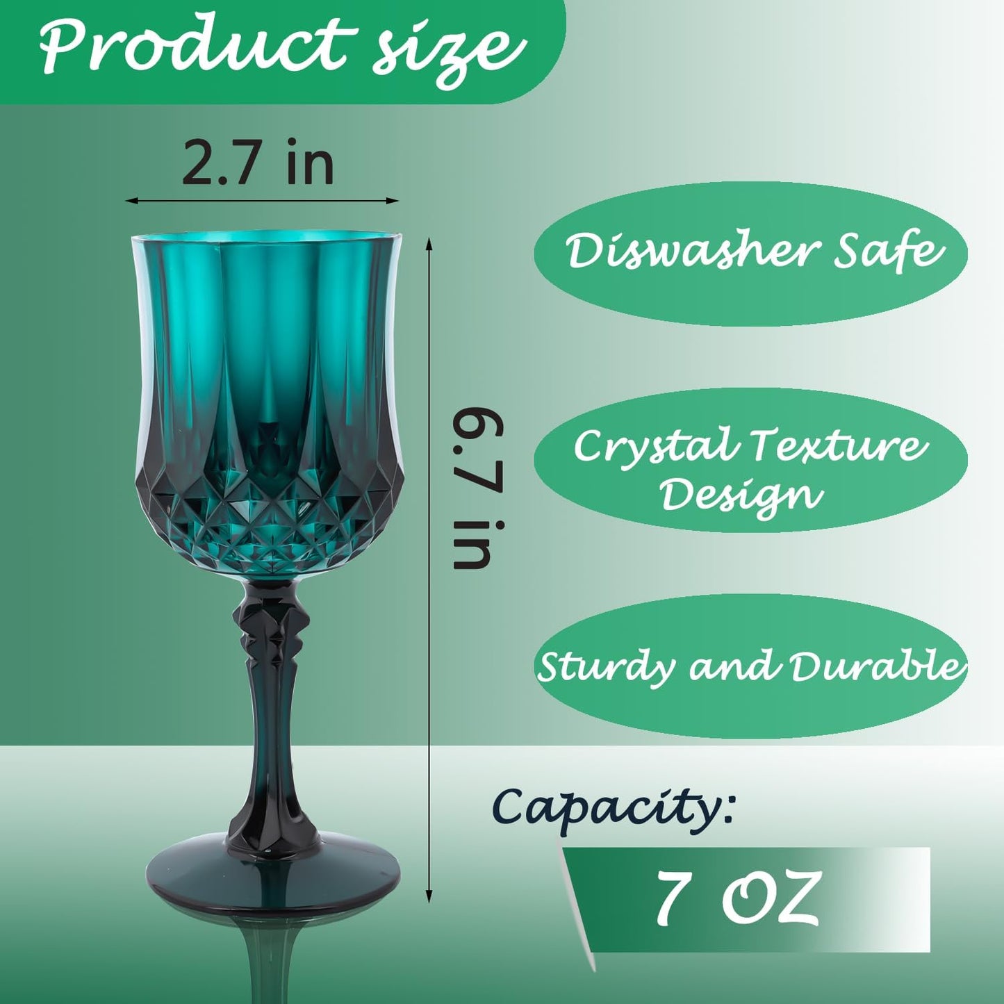 Plastic Wine Glasses，Plastic Goblets Vintage Style Cordial Drinking Glasses for Wedding Reception, Grand Event Party Supplies (12, Green)