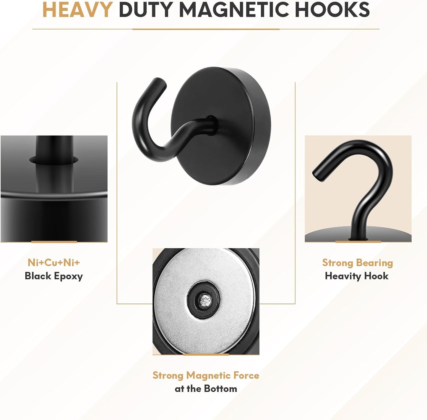 Neosmuk Magnetic Hooks, Cruise Ship Essentials, 120lb+ Heavy Duty Magnetic Hooks for Cruise Cabins, Refrigerator, Grill, Hanging, and Travel | Extra Strong Must-Haves Magnet Hook,Black, Pack of 10