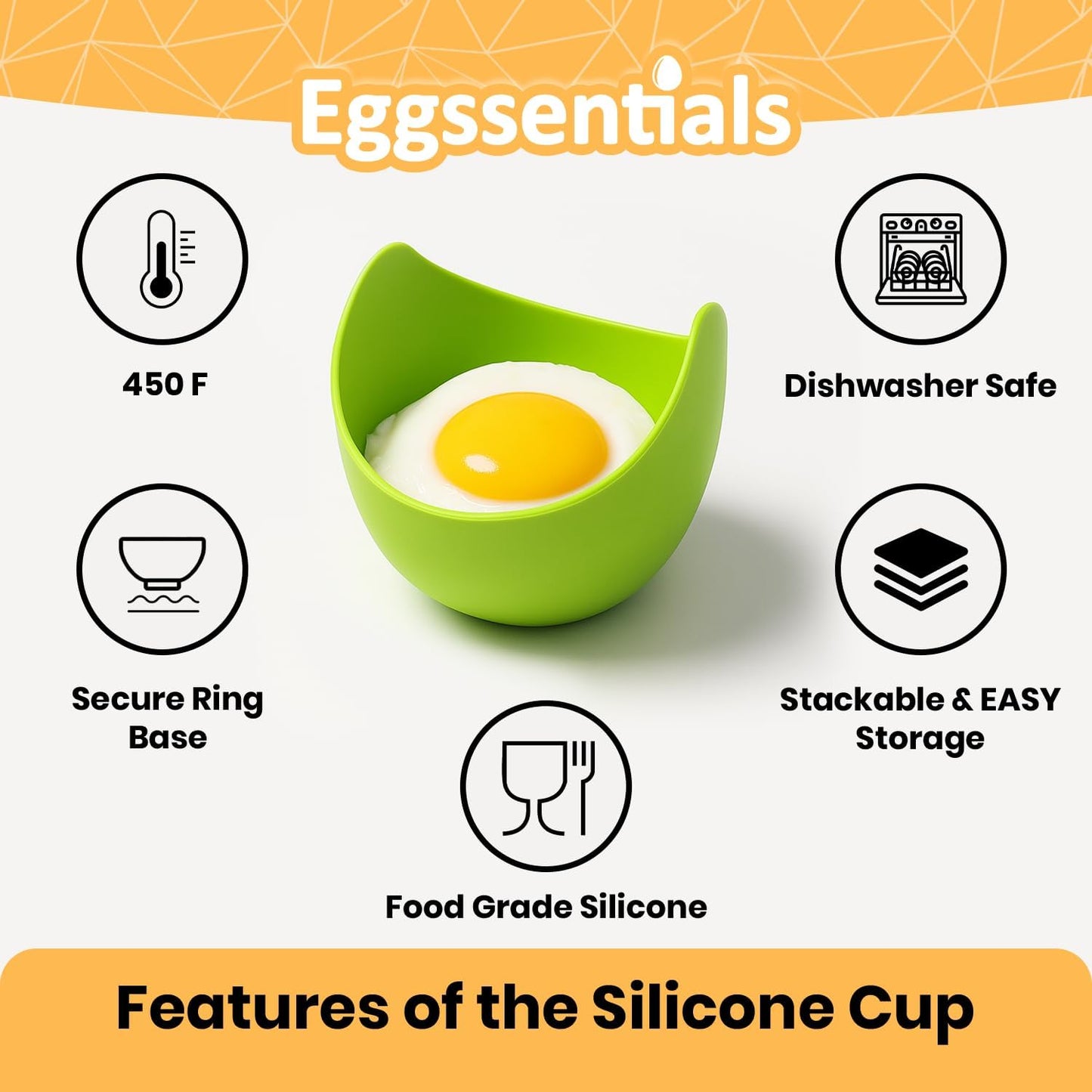 Eggssentials - Poached Egg Cups - Pack of 4 - BPA Free Silicone Egg Poacher Cups - Nonstick Poached Egg Cooker for Microwave, Stovetop, Baking – Easy to Clean Poaching Pods for Perfect Eggs