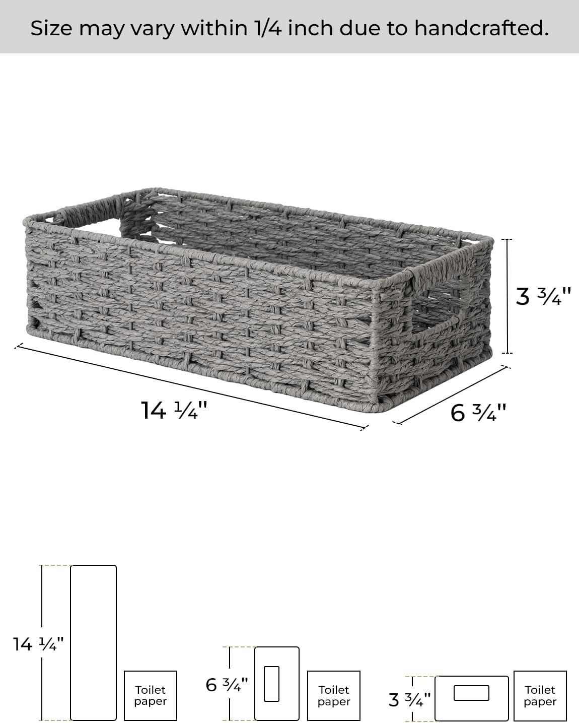 StorageWorks Toilet Tank Basket for Bathroom, Round Paper Rope Wicker Storage Basket Back of Toilet Tank Top, 14 ¼"L x 6 ¾"W x 3 ¾"H, 1 Pack