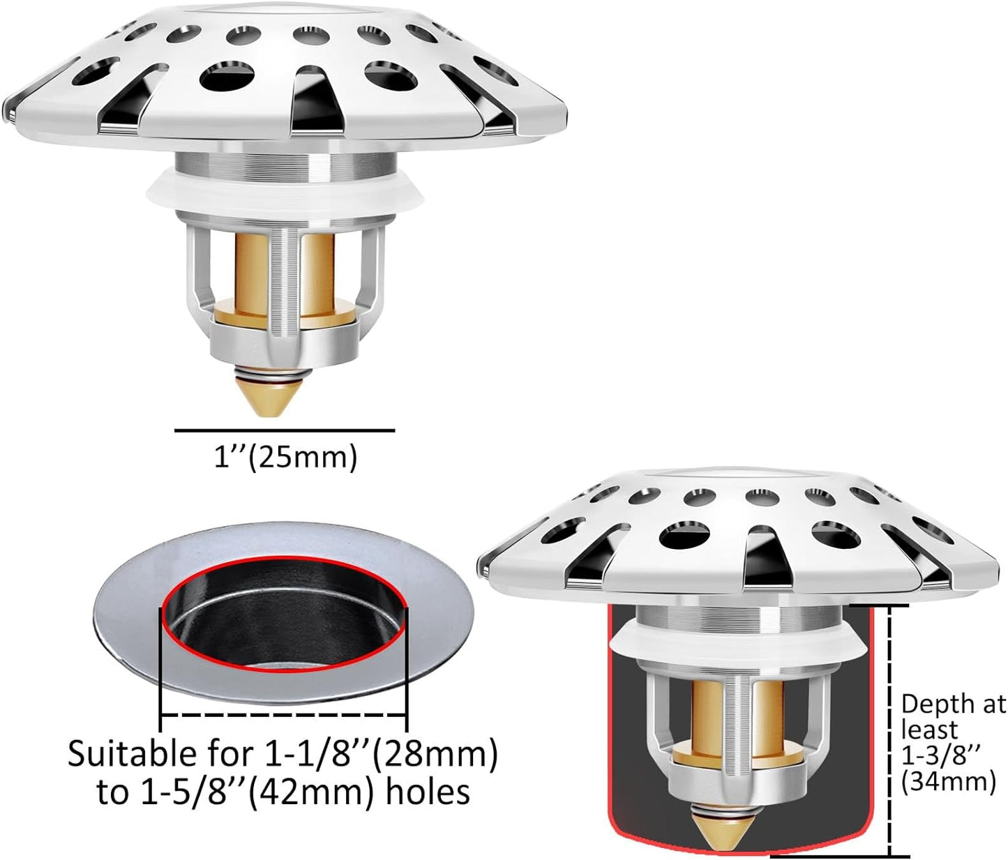 Bathroom Sink Stopper,Sink Hair Catcher,Bathroom Sink Drain Strainer Pop Up Drain Cover Plug,Universal for 1.1 to 1.65in Sink Drain Hole