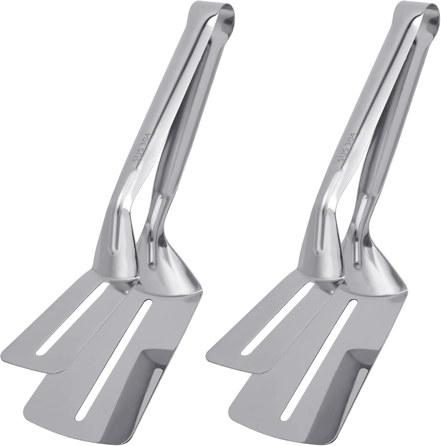 Steak Clamps, 3-in-1 Cooking Tong, Double Sided Spatula, 10 inch Multifunctional Stainless Steel Food Flipping Spatula Tongs Clip for Beefsteak Bread Hamburger BBQ Meats Pizza Pies Bread Fish (2 Pack)