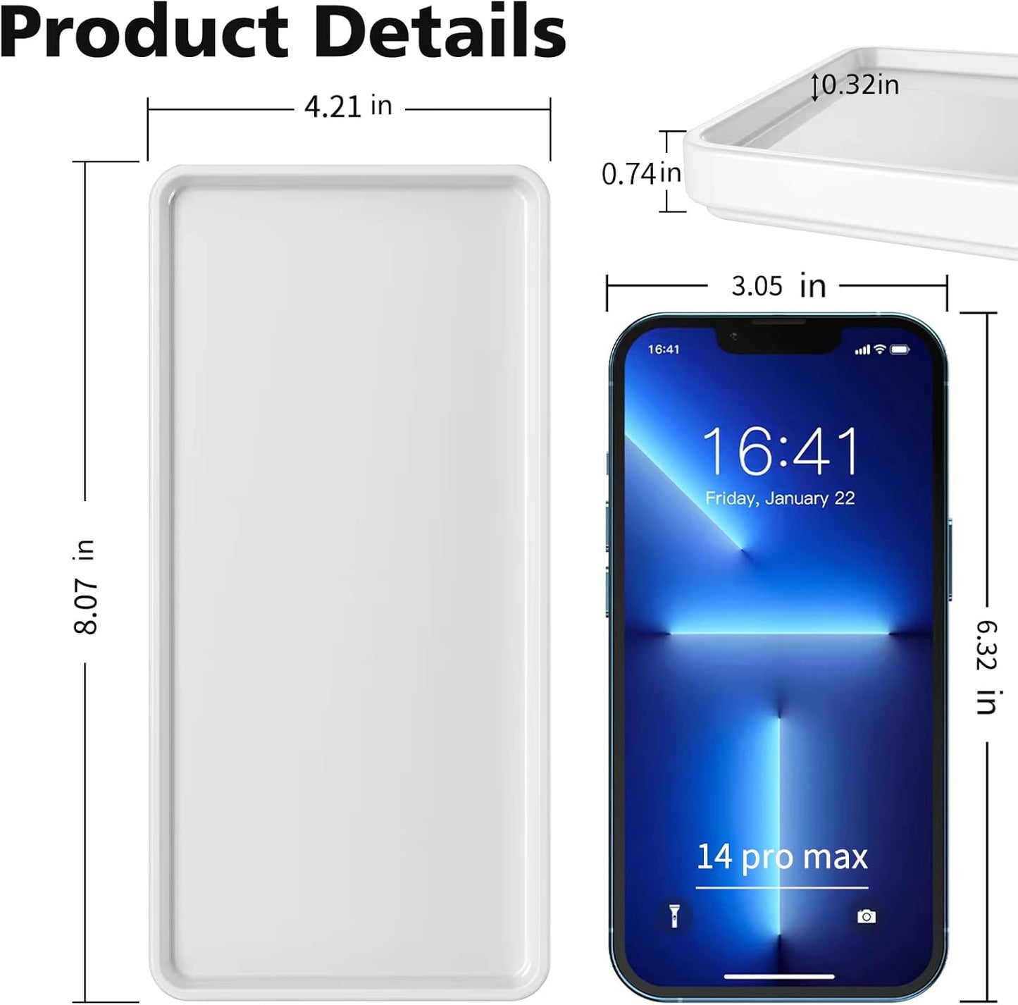 Gurygo 8" Bathroom Trays - Ceramic Vanity Tray for Bathroom - Small Ceramic Tray - Kitchen Soap Trays - Porcelain Dispenser Organizer for Kitchen Bathtub Counter (White)