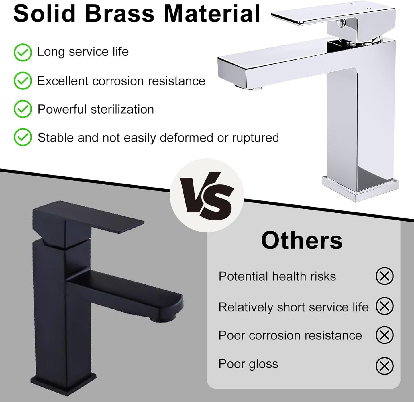 Solid Brass Chrome Bathroom Faucet, Bathroom Sink Faucet for 1 Hole,CEC & cUPC Certified Lead-Free Single Handle Vanity Faucet with Two Flexible Hoses(Hot and Cold) & Pop Up Drain Stopper