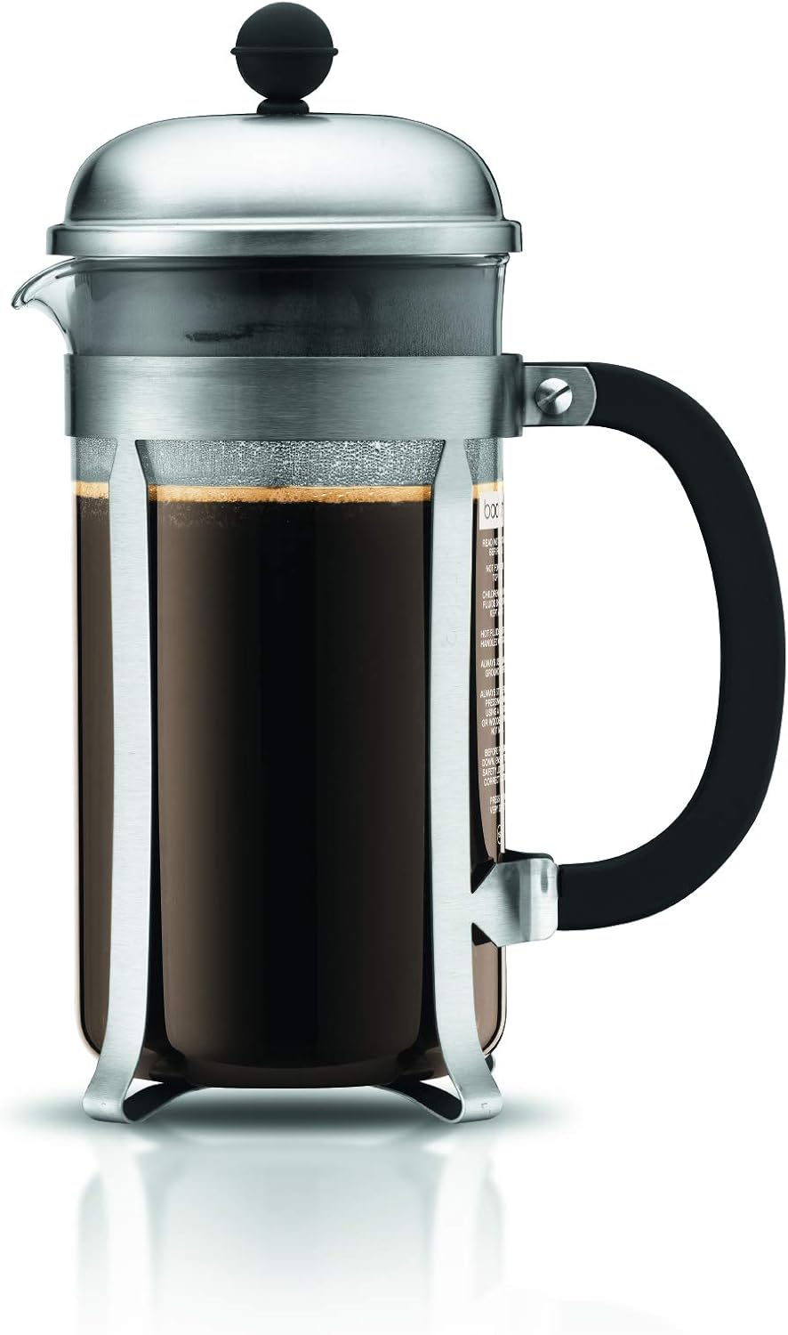 Bodum 34oz Chambord French Press Coffee Maker, High-Heat Borosilicate Glass, Brushed Stainless Steel – Made in Portugal