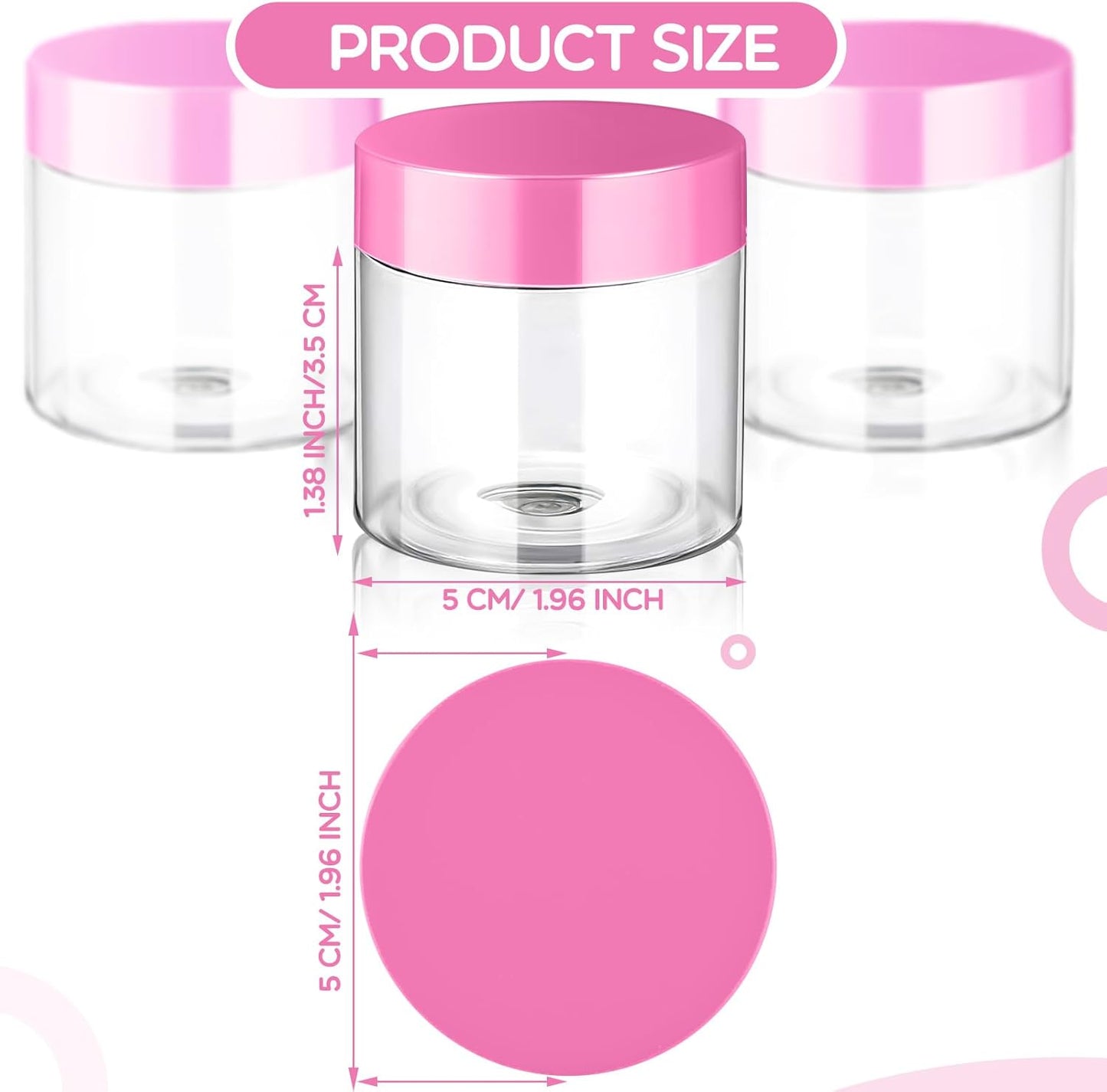 SATINIOR 6 Pack 2 oz Plastic Jars Containers with Lids Wide-mouth Refillable Leakproof Reusable Round Empty Jars for Travel Cosmetic Dry Food Spice Candy Cookie Home Kitchen Organizing(Pink)