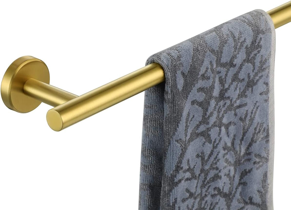 JQK Bath Towel Bar Brushed Gold, 18 Inch 304 Stainless Steel Thicken 0.8mm Towel Rack Bathroom, Towel Holder Wall Mount, Total Length 20.47 Inch TB110L18-BG