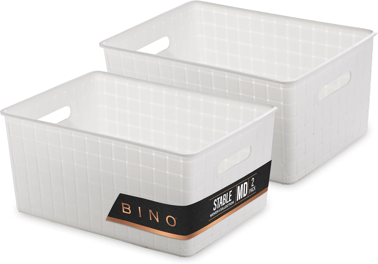BINO Plastic Storage Baskets - Medium White - Rectangular Cabinet Organizer - Multi-Use Storage with Handles - Space Efficiency and Stock Management