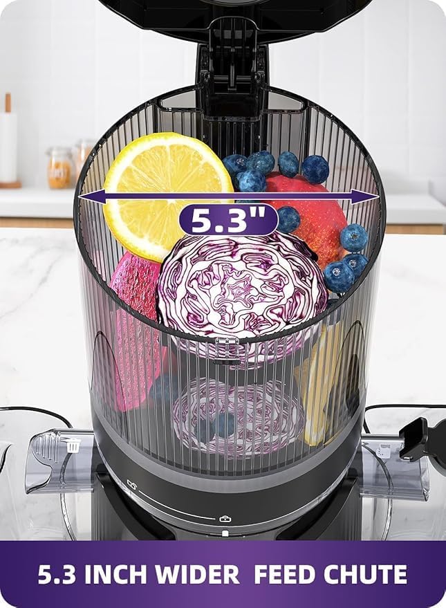 ACOQOOS Juicer Machines, 5.3" Wide Chute for Whole Fruit and Vegetable,1.8L Auto-Feed Time-Saver, Slow Masticating High Yield, Easy to Clean Cold Press Juicer with 2 Cups