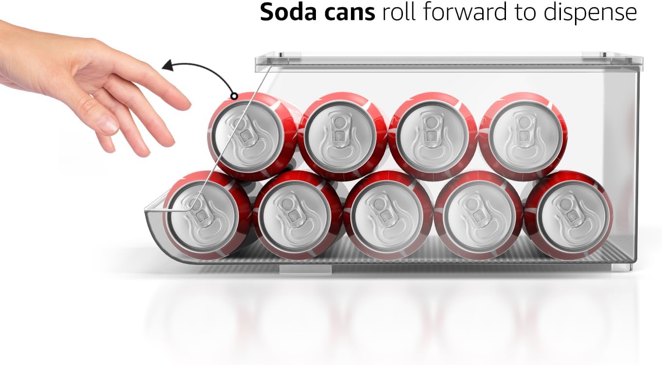 Sorbus Soda Can Organizer for Refrigerator - Stackable Holder Dispenser With Lid for Fridge, Pantry, Freezer - Holds 9 Cans Each, BPA-Free, Clear Design, Drink Organizer (2-Pack)
