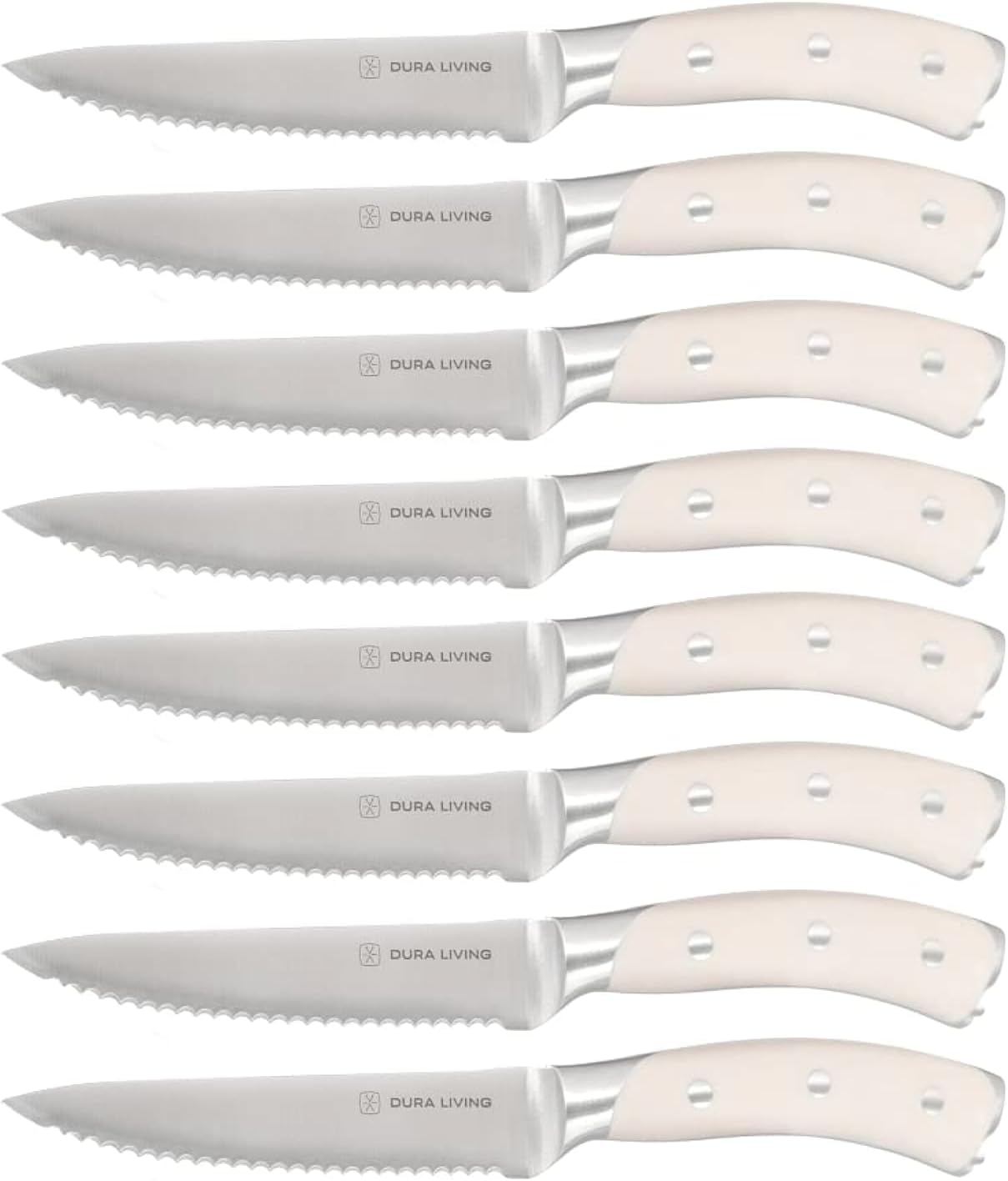 8-Piece Serrated Kitchen Steak Knife Set – Forged High Carbon Stainless Steel, Ultra Sharp, Ergonomic Black Handles, Durable Dinner Knives, Cream Handle