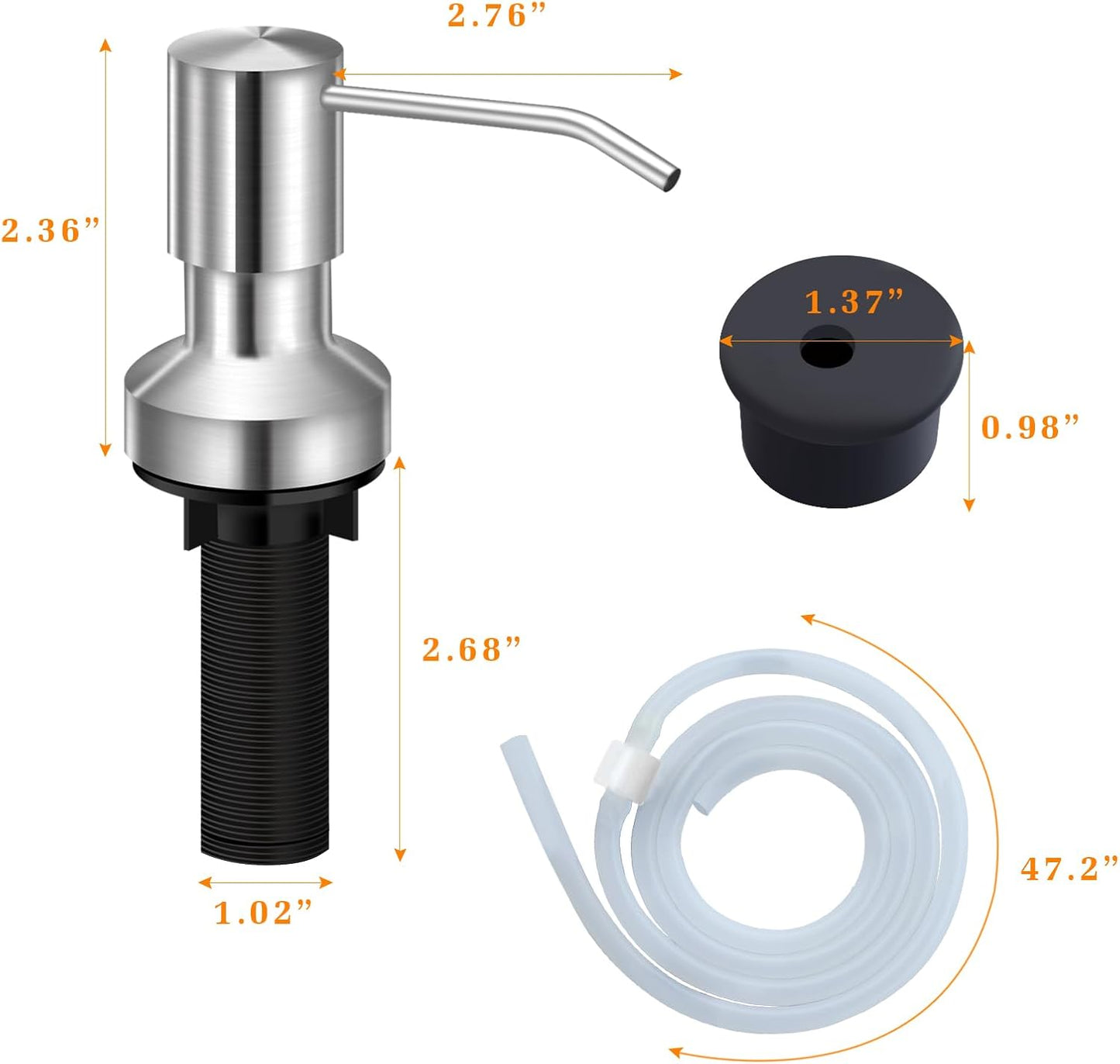 Sink Soap Dispenser for Kitchen Sink, Countertop Built in Sink Soap Dispenser with 47”Extension Tube kit, No Need to Fill The Little Bottle Again (Brushed Nickel)