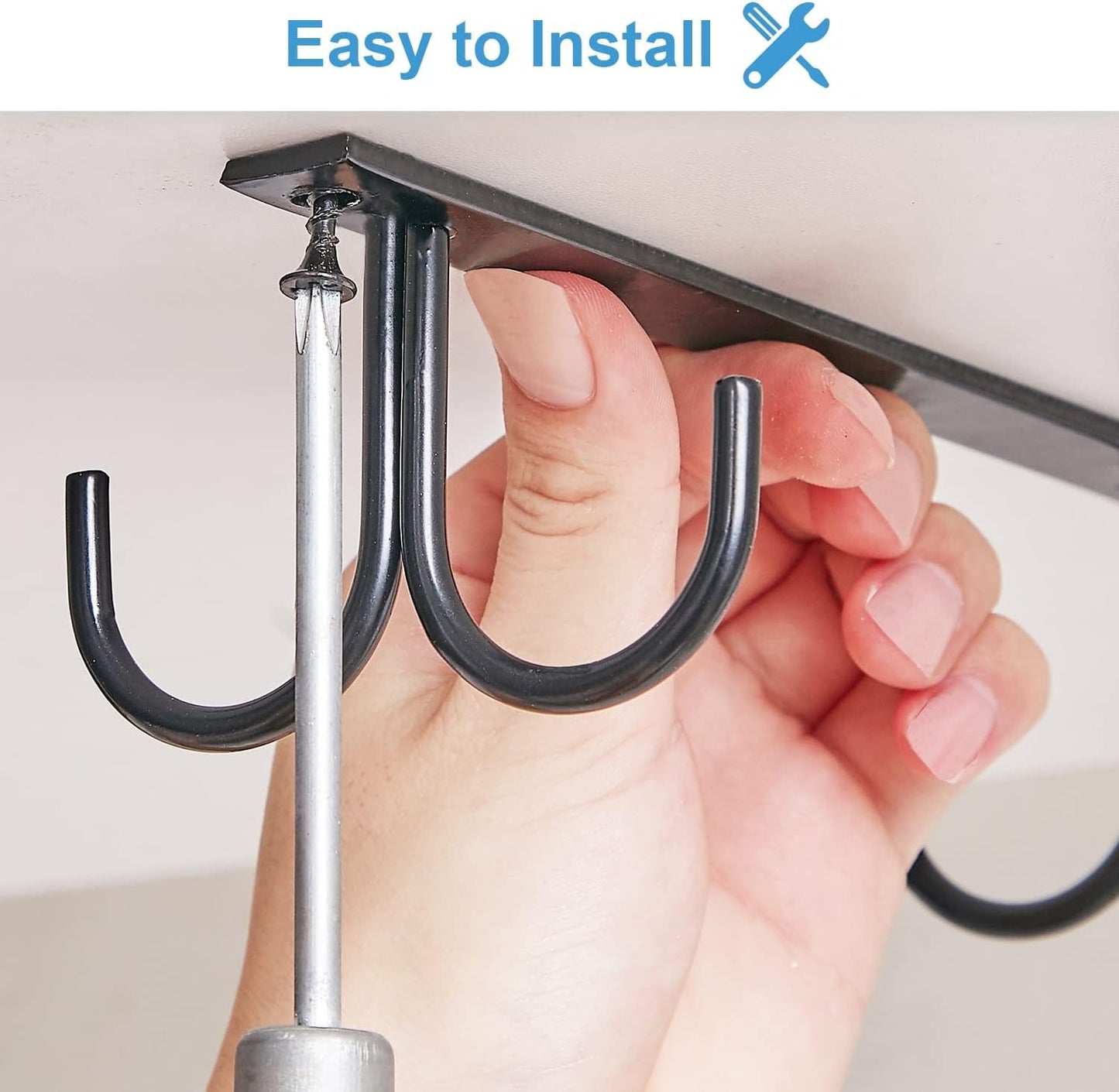 Mug Rack Under Cabinet - Coffee Cup Holder, 12 Mugs Hooks Under Shelf, Display Hanging Cups Drying Hook for Bar Kitchen Utensils Black