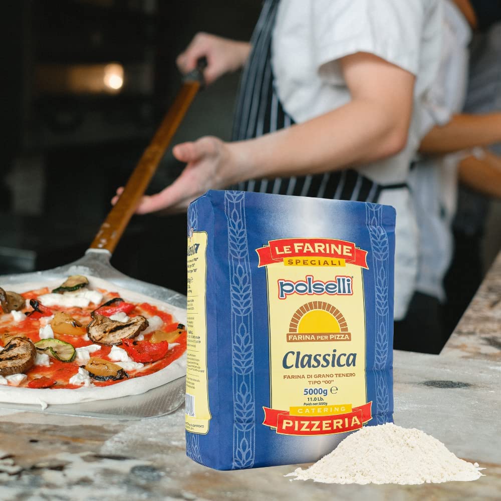 POLSELLI Classica, Tipo "00" Double Zero Flour Extra Fine, 11 lbs (5 kg), Neapolitan Italian Pizza, Bread, Pasta, and more, All Natural, Unbleached, Unbromated, No Additives