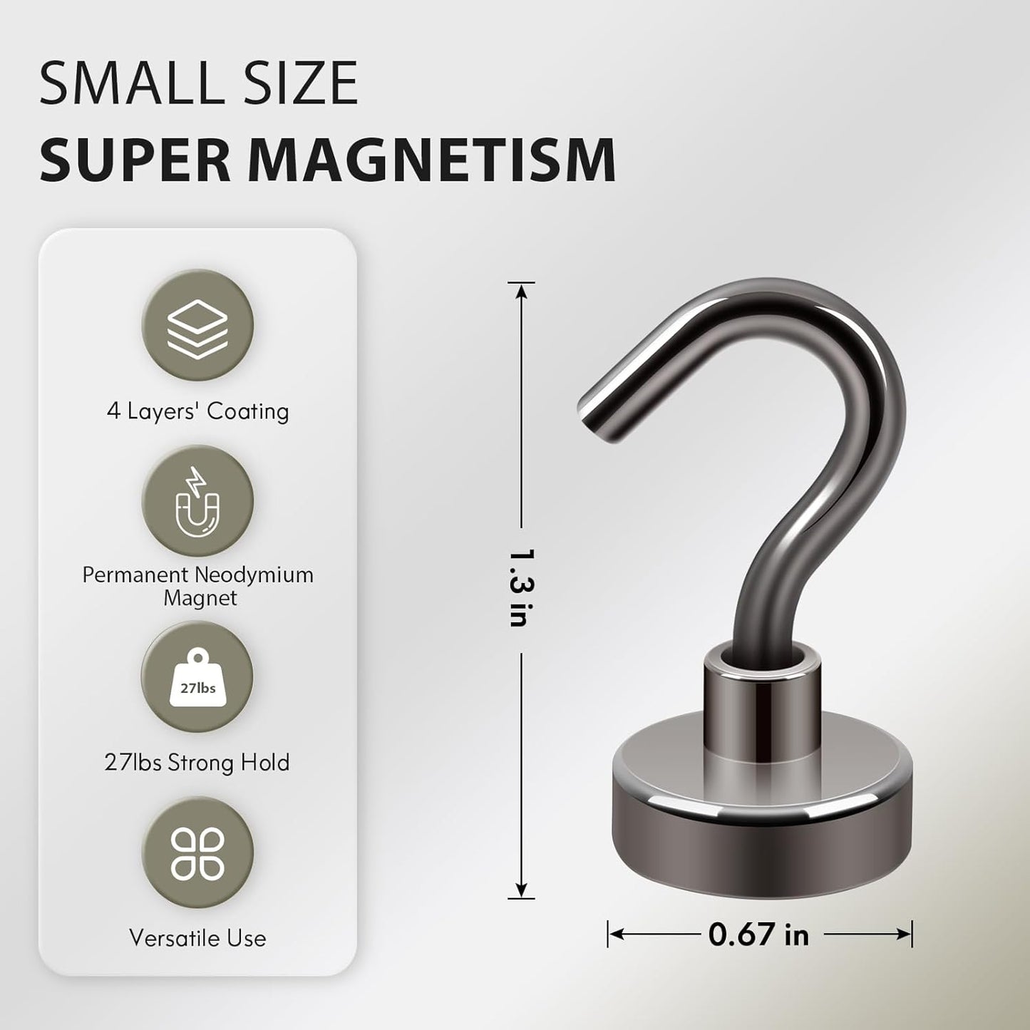 Neosmuk Magnetic Hooks,30lb++ Heavy Duty Earth Magnets with Hook for Refrigerator, Extra Strong Cruise Hook for Hanging, Magnetic Hanger for Cabins, Grill (Gunblack, 15 Pack)