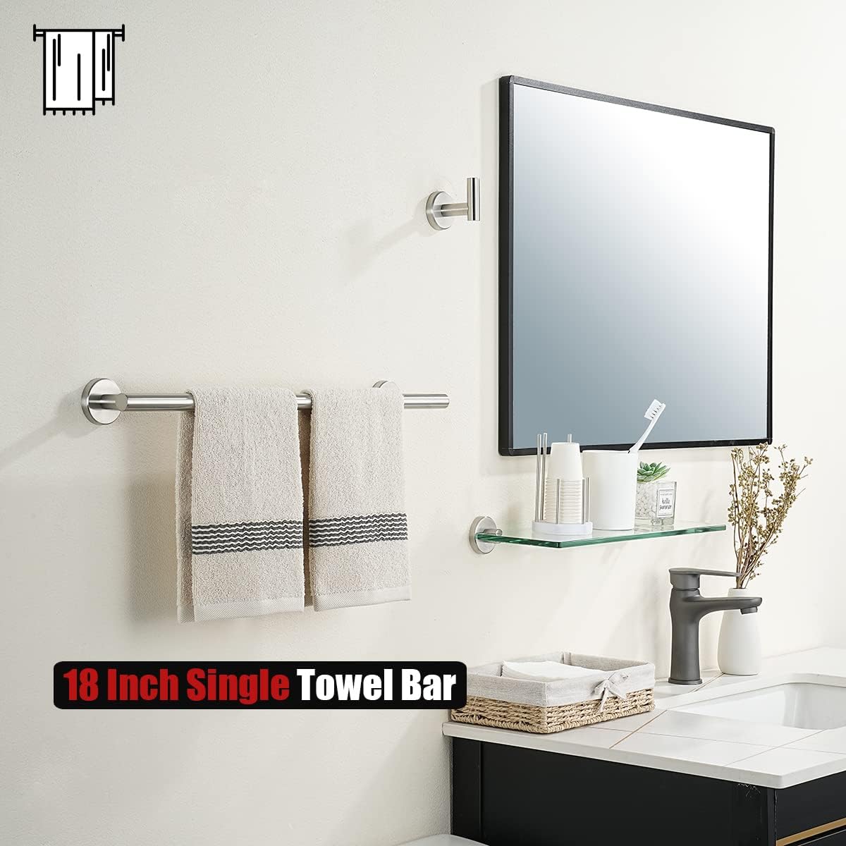 JQK Bath Towel Bar, 20.5 Inch 304 Stainless Steel Thicken 0.8mm Towel Rack Bathroom, Towel Holder Brushed Finished Wall Mount, Useable Length 18 Inch 2 Pack, TB110L18-BN-P2