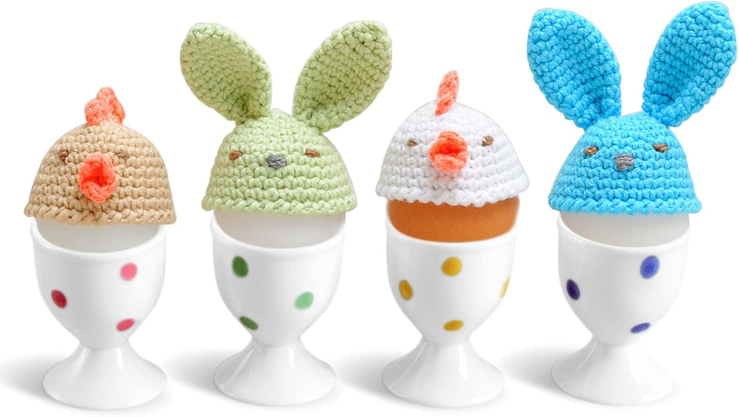 Cinf Ceramic Polka Dots Egg Cup Gift Set of 4 Porcelain Holder Breakfast Boiled Cooking Tools Stable Easy to Clean Childhood Memories Table Decoration Kitchen