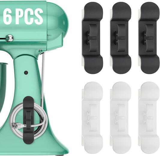 6PCS Cord Organizer for Appliances, Upgraded Kitchen Appliance Cord Wrap, Cord Holder Stick on Pressure Cooker, Coffee Maker, Air Fryer and Blender(3 Black + 3 White)