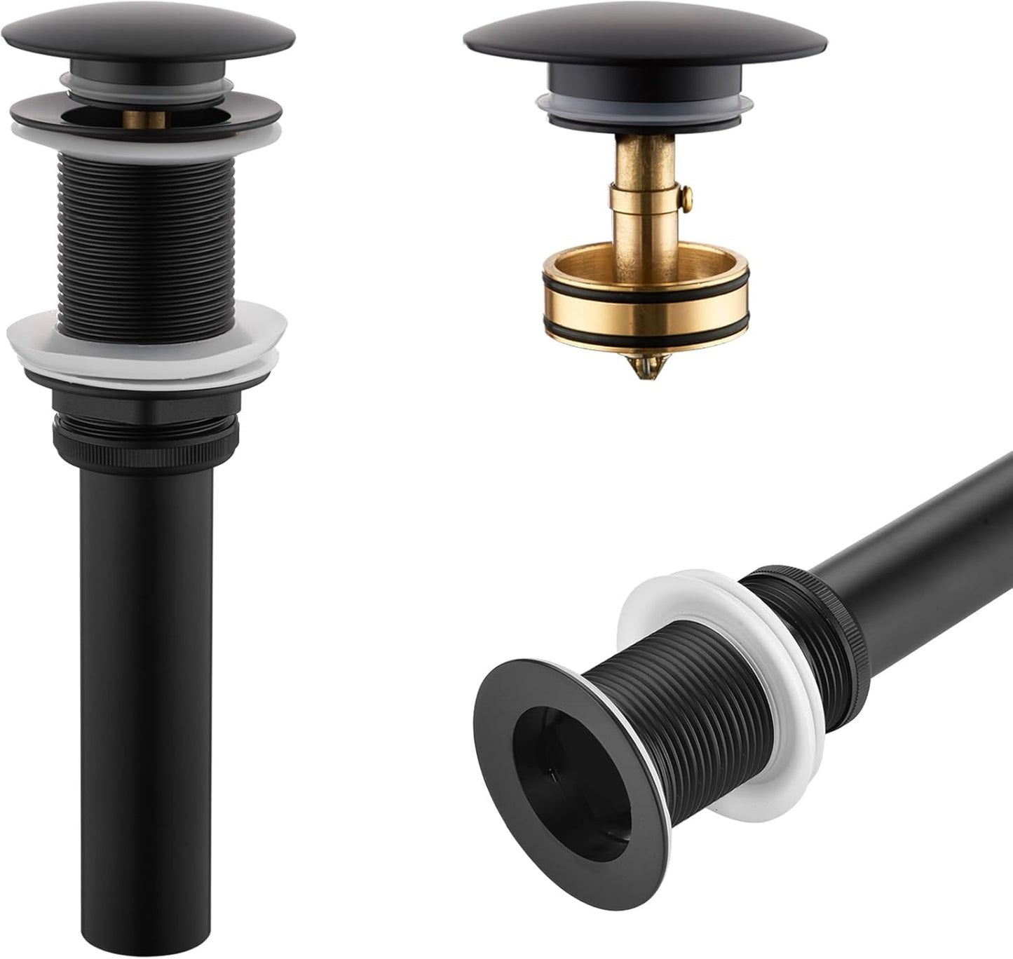 KOKOSIRI Pop Up Sink Drain with Strainer Basket, Matte Black Bathroom Sink Drain with Detachable Hair Catcher Anti Clogging for Vanity Vessel Sink without Overflow, C1002BK