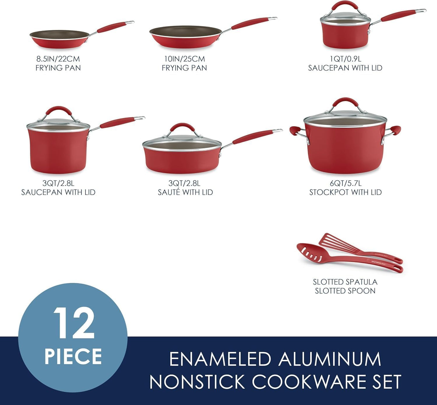 Rachael Ray Cucina Nonstick Cookware Pots and Pans Set, 12 Piece, Cranberry Red