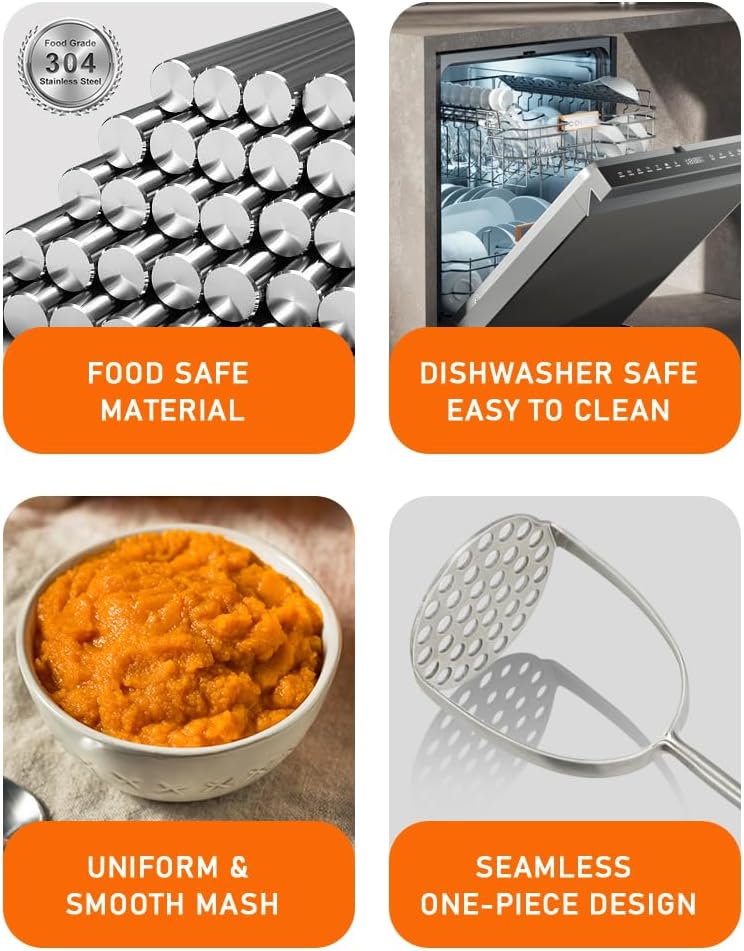Brigii Potato Masher, Dual Arc for Easy, Labor-Saving Mashing, 304 Stainless Steel, Sturdy and Durable One-Piece Potato Press, Dishwasher Safe, for Potatoes and More