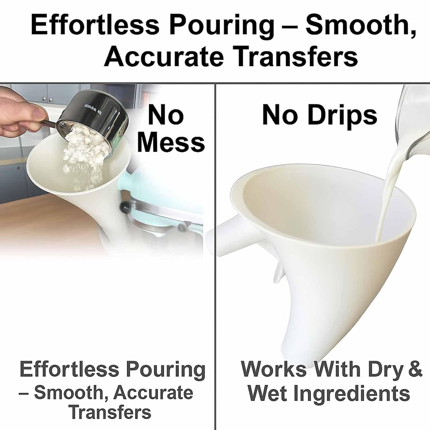 2 Pcs Flour Funnel for Kitchen Aid Mixer, for Kitchen Aid Artisan Ksm150 5-Quart Tilt-Head Stand Mixer, Plastic Powder Funnel with Easy-Pour, Prevents Spills and Messes