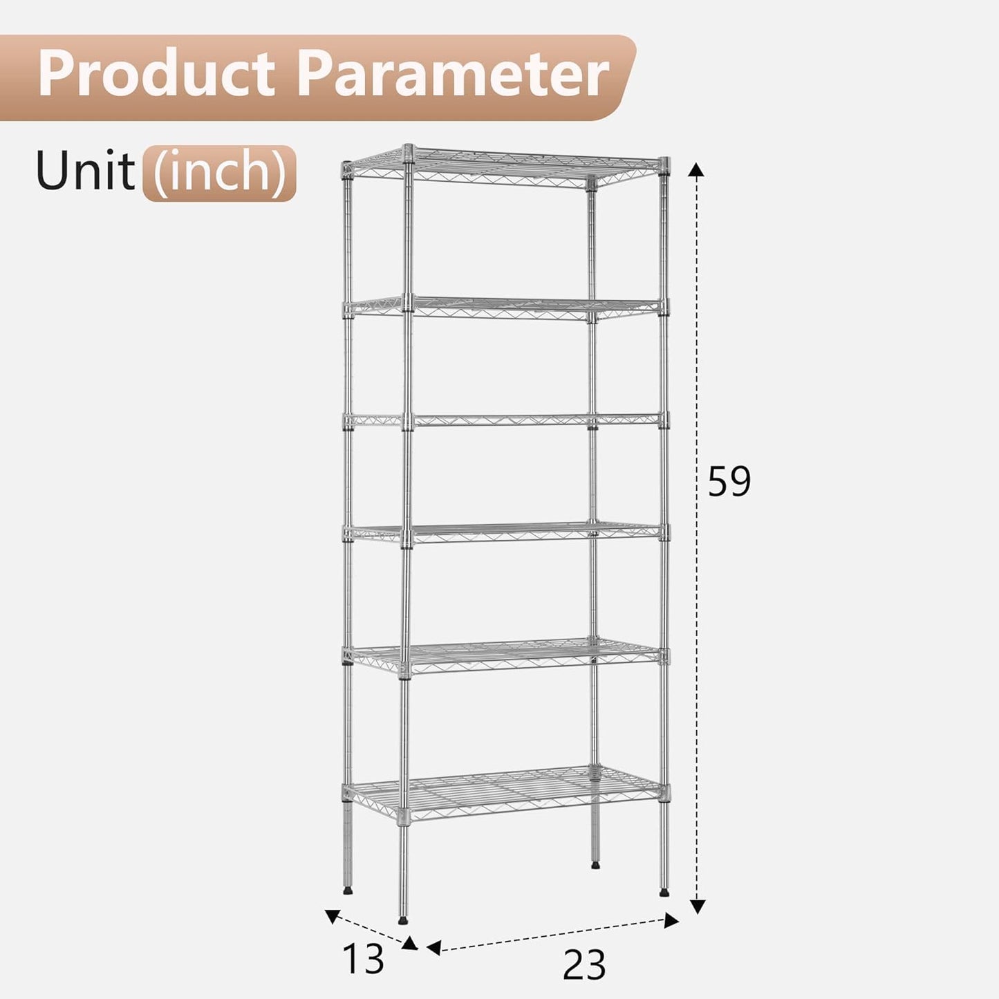 FDW 6 Tier Wire Shelving Units 23L x 13W x 59H Adjustable Metal Storage Rack NSF Pantry Shelves Kitchen Organization Shelf for Kitchen Garage Small Places Commercial,Chrome