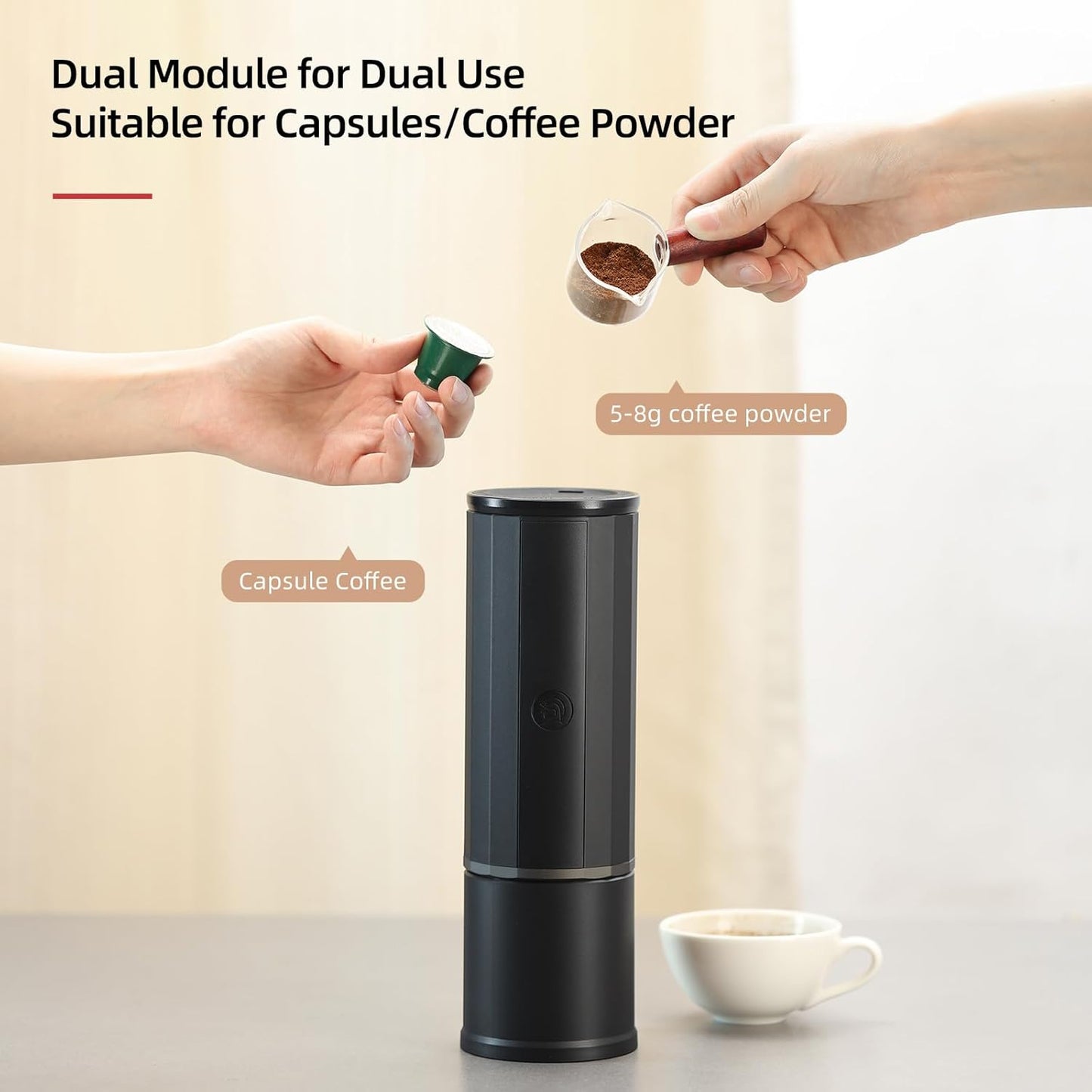 portable coffee maker15 Bar Mini Coffee Maker USB-C & Car Charger, Lightweight Espresso Maker Black