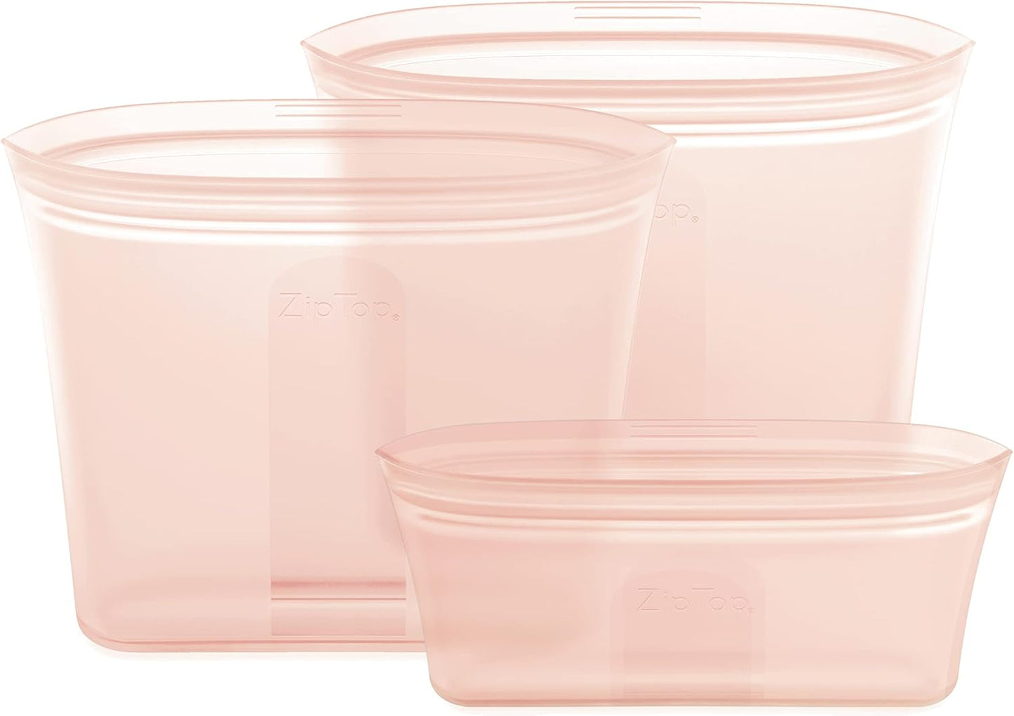 Zip Top Reusable Food Storage Bags | 3 Bag Set [Peach] - 2 Sandwich, 1 Snack | Silicone Meal Prep Container | Microwave, Dishwasher and Freezer Safe | Made in the USA