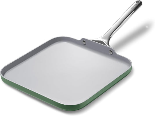 Caraway Square Griddle Pan - 11” Square Pan - Non-Stick Ceramic Coated - Non Toxic, PTFE & PFOA Free - Oven Safe & Compatible with All Stovetops - Sage