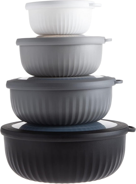 COOK WITH COLOR Prep Bowls with Lids- Wide and Deep Nesting Plastic Small Mixing Bowl Set with Lids, 8 Piece Set - Wide Bowls, Black/White