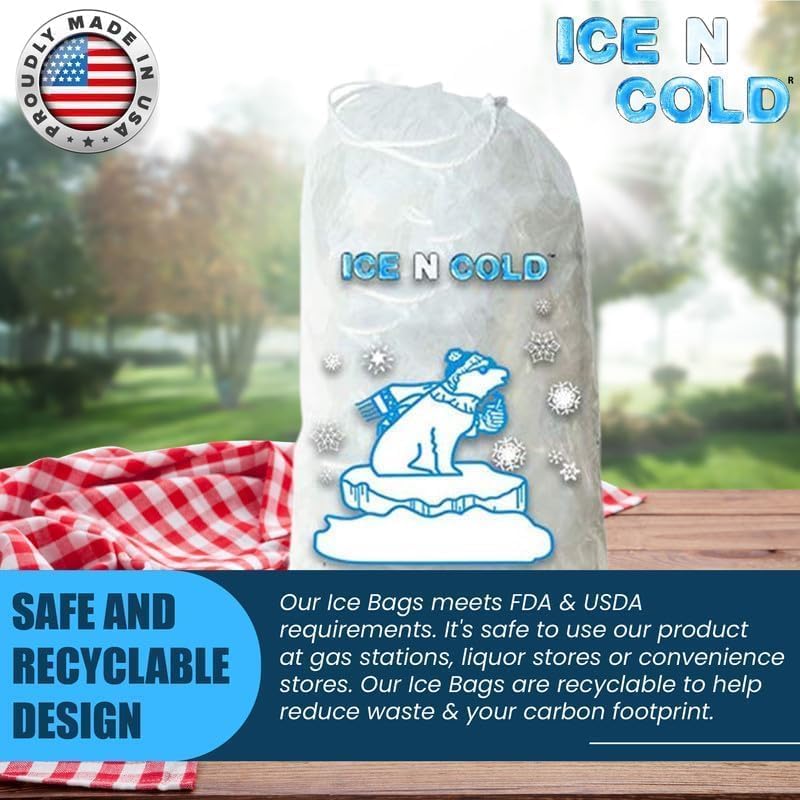 Ice Bags with Drawstring Closure | 10lb, 500ct/cs | 41 mic Thickness | Portable Storage and Freezer Keeper