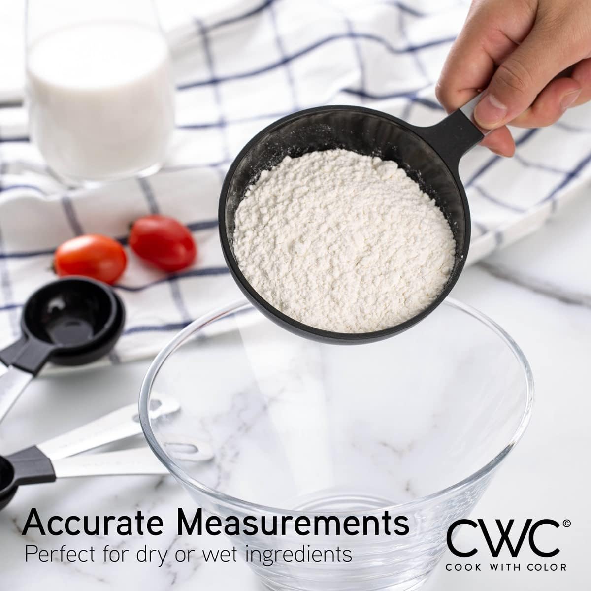 COOK WITH COLOR Measuring Cups Set and Measuring Spoon Set, Stainless Steel Handles, Nesting Kitchen Measuring Set, Liquid Measuring Cup Set, 12 PC Stainless Steel, Black